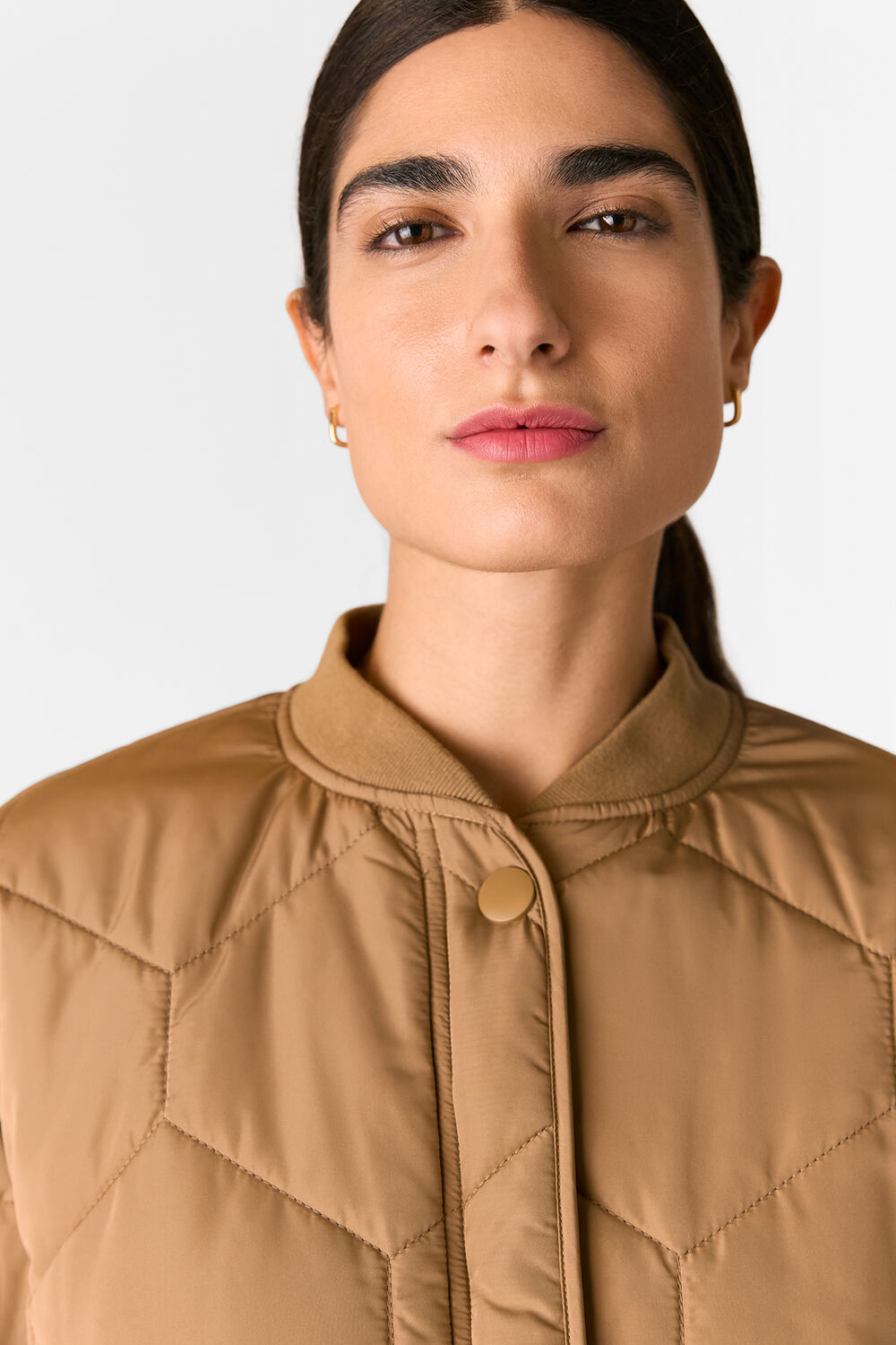 Camel Ida Short Quilted Coat