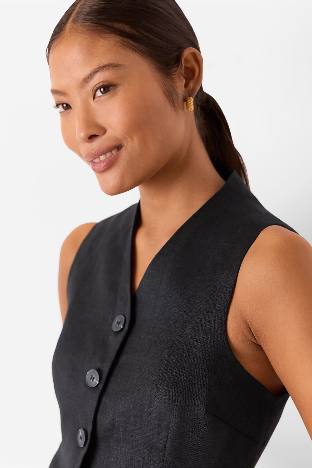 Black Petite Molly Linen Waistcoat