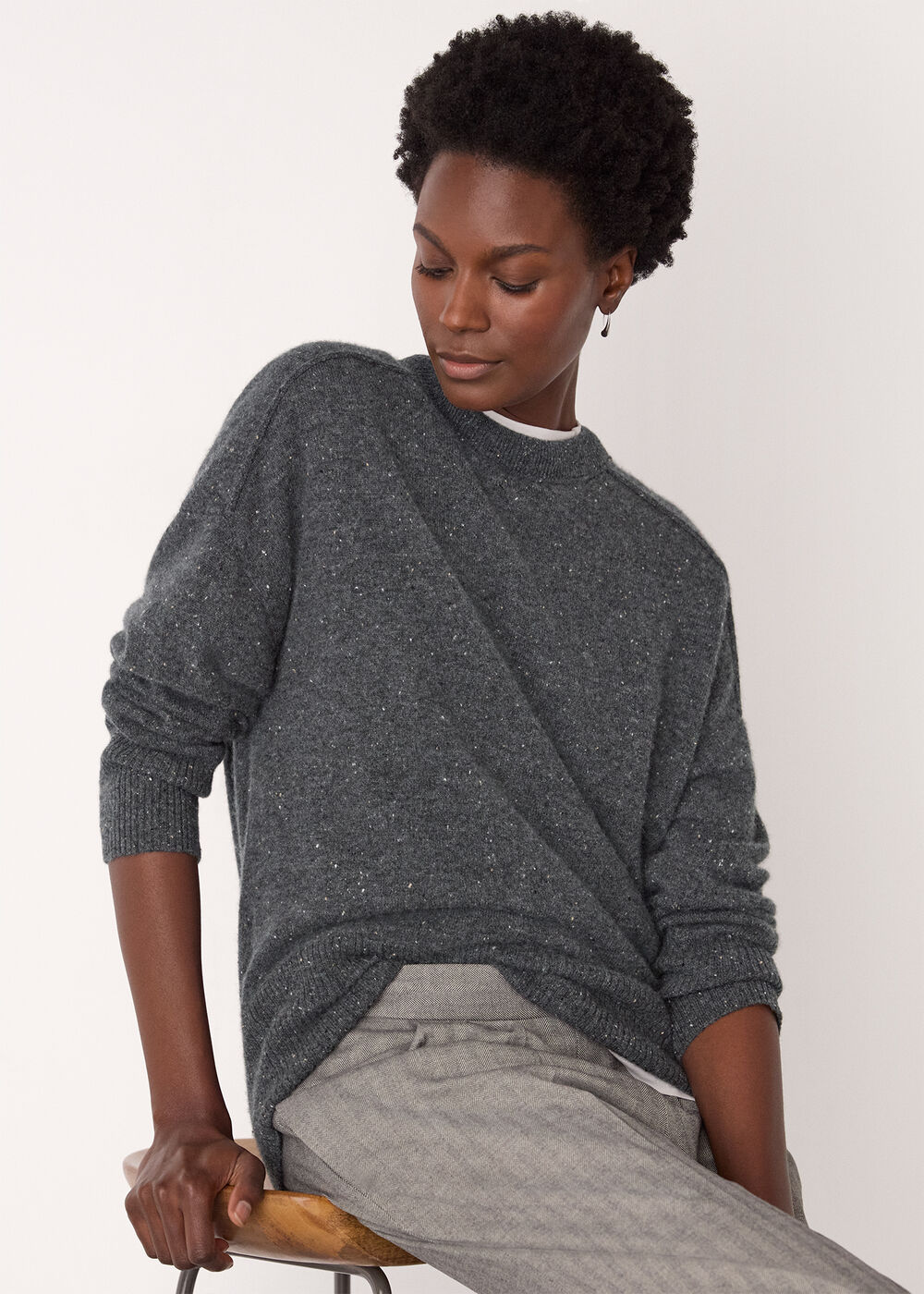 Cashmere Fleck Seam Neck Knit