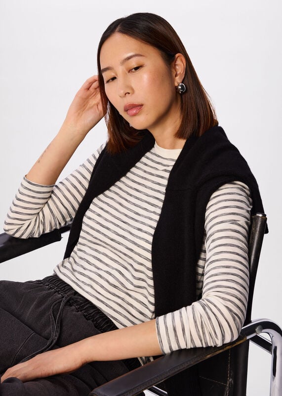 Ivory Stripe Crew Neck Pocket Top