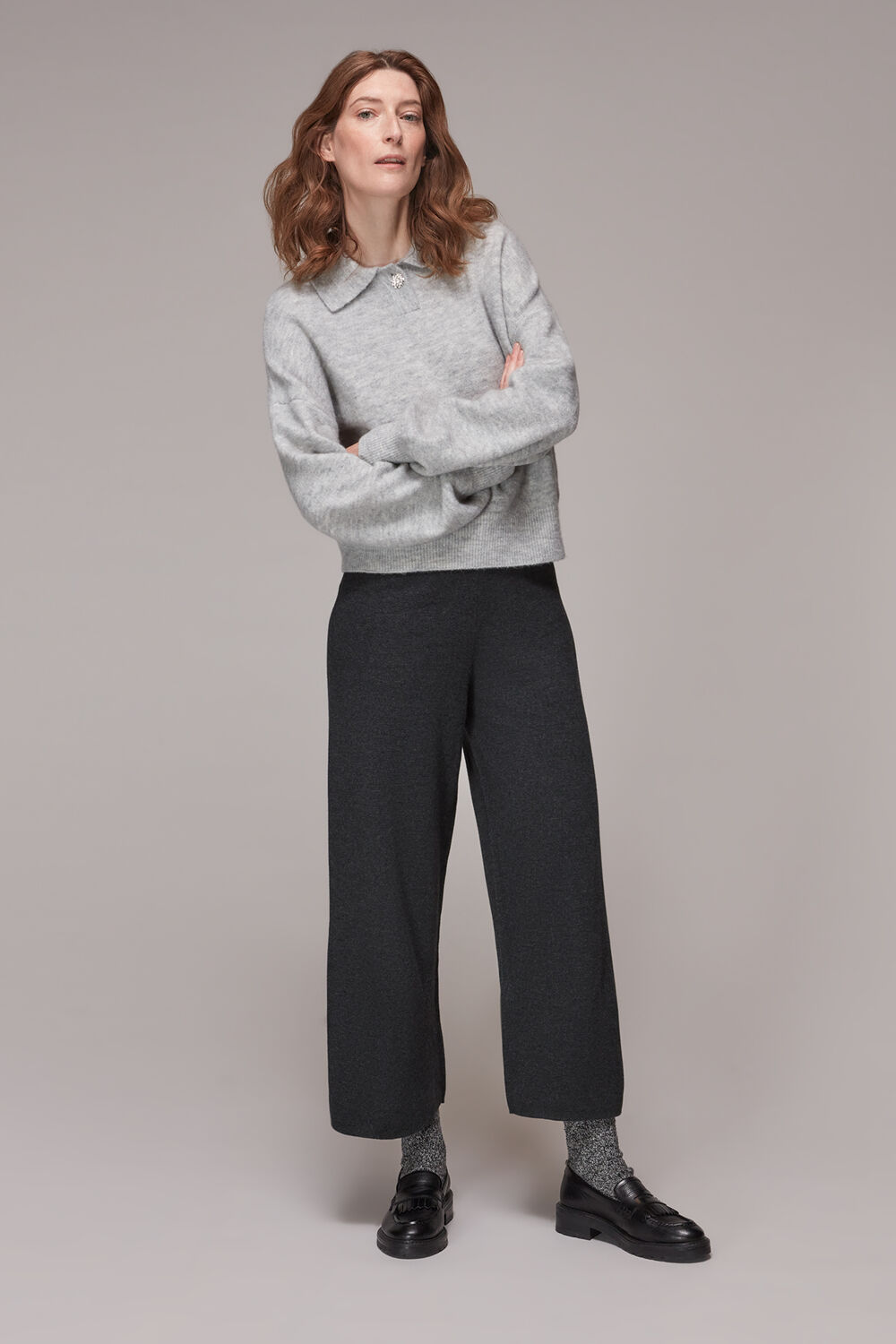 Grey Marl Knitted Wide Leg Marl Trouser