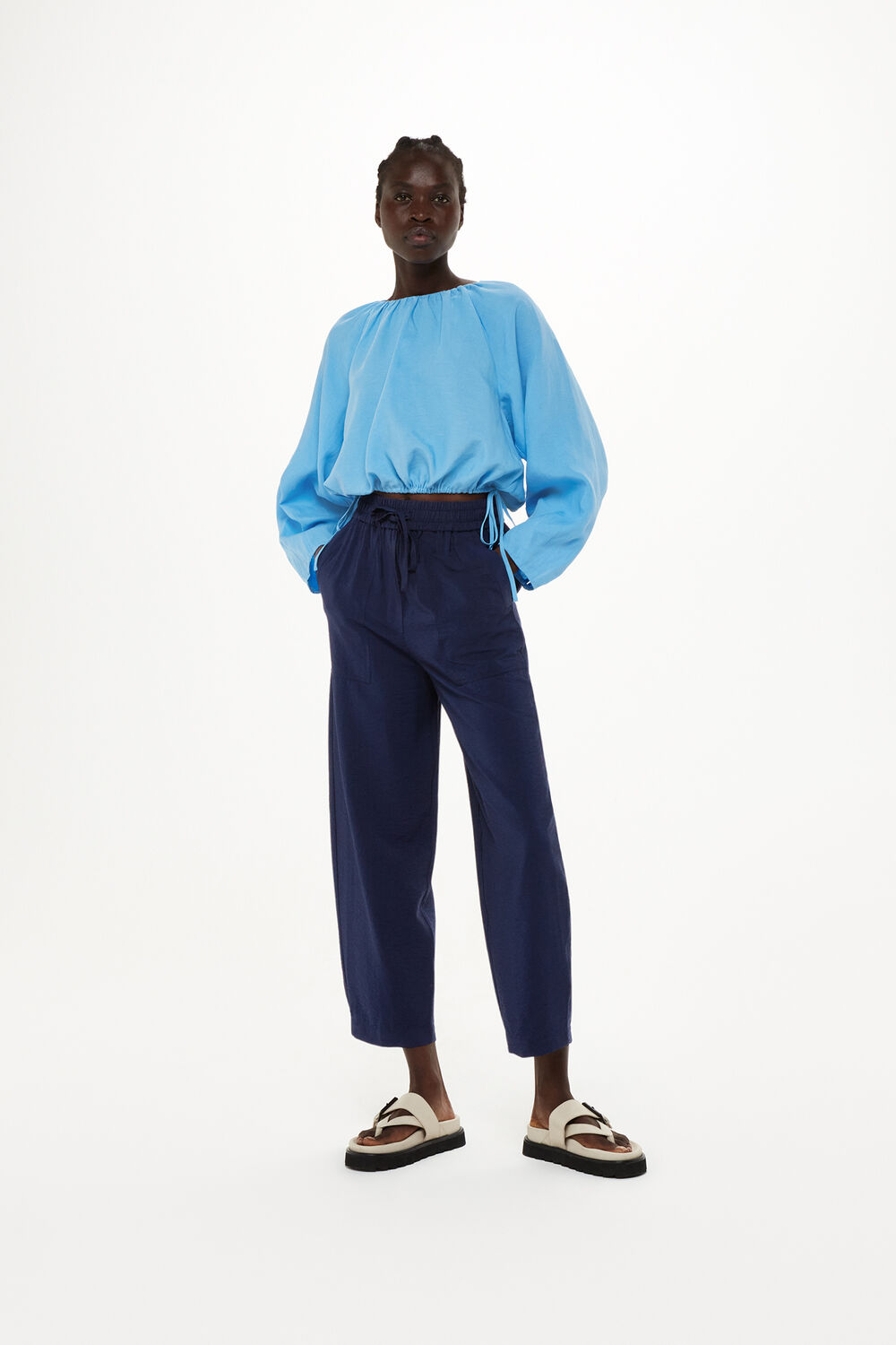 Navy Tie Waist Nicola Trouser