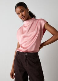 Cowl Neck Satin Sleeveless Top