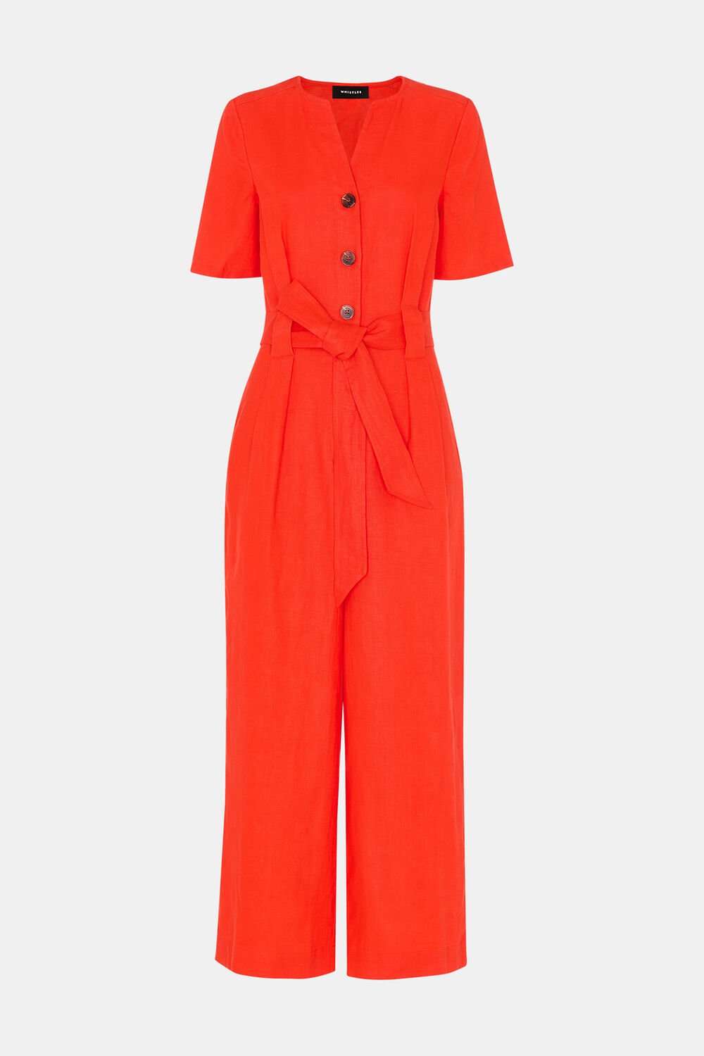 Red Linen Button Jumpsuit