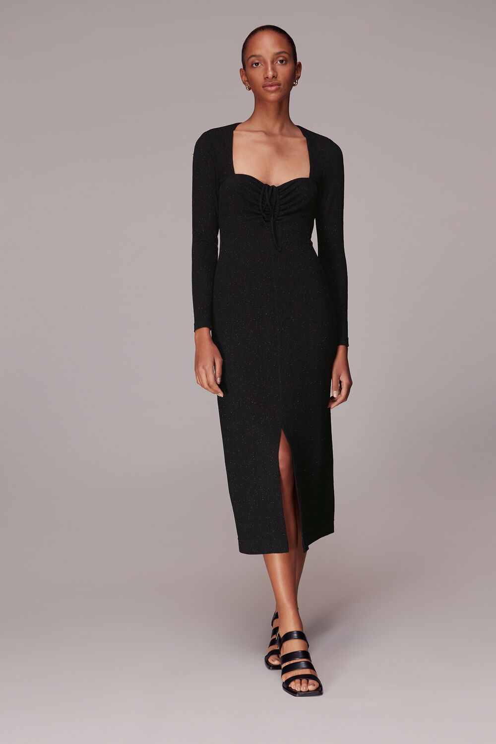 Black Jersey Sparkle Tie Midi Dress