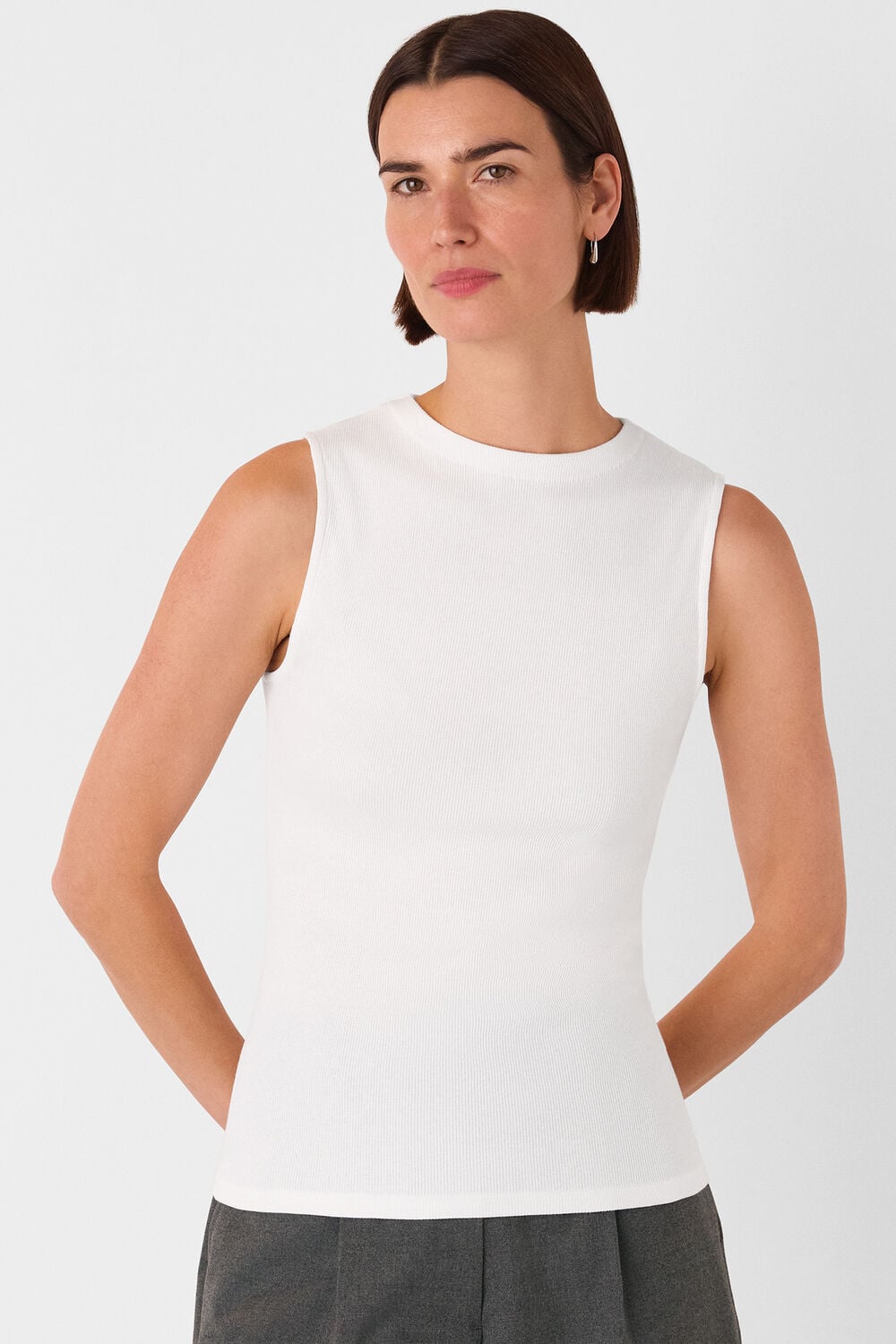 High Neck Rib Detail Tee