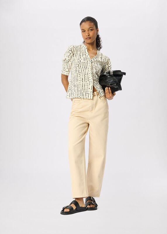 Ivory Dashed Spot Gathered Blouse