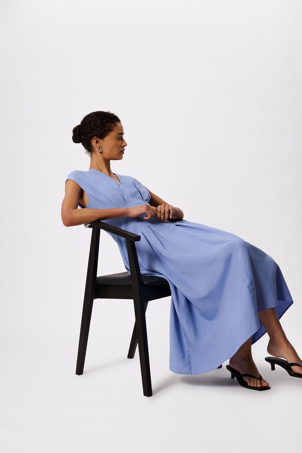 Blue Panel Linen Blend Dress