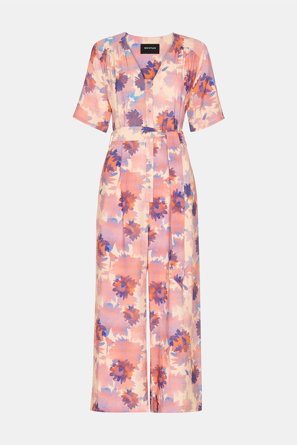 Pink Petite Floral Button Front Jumpsuit