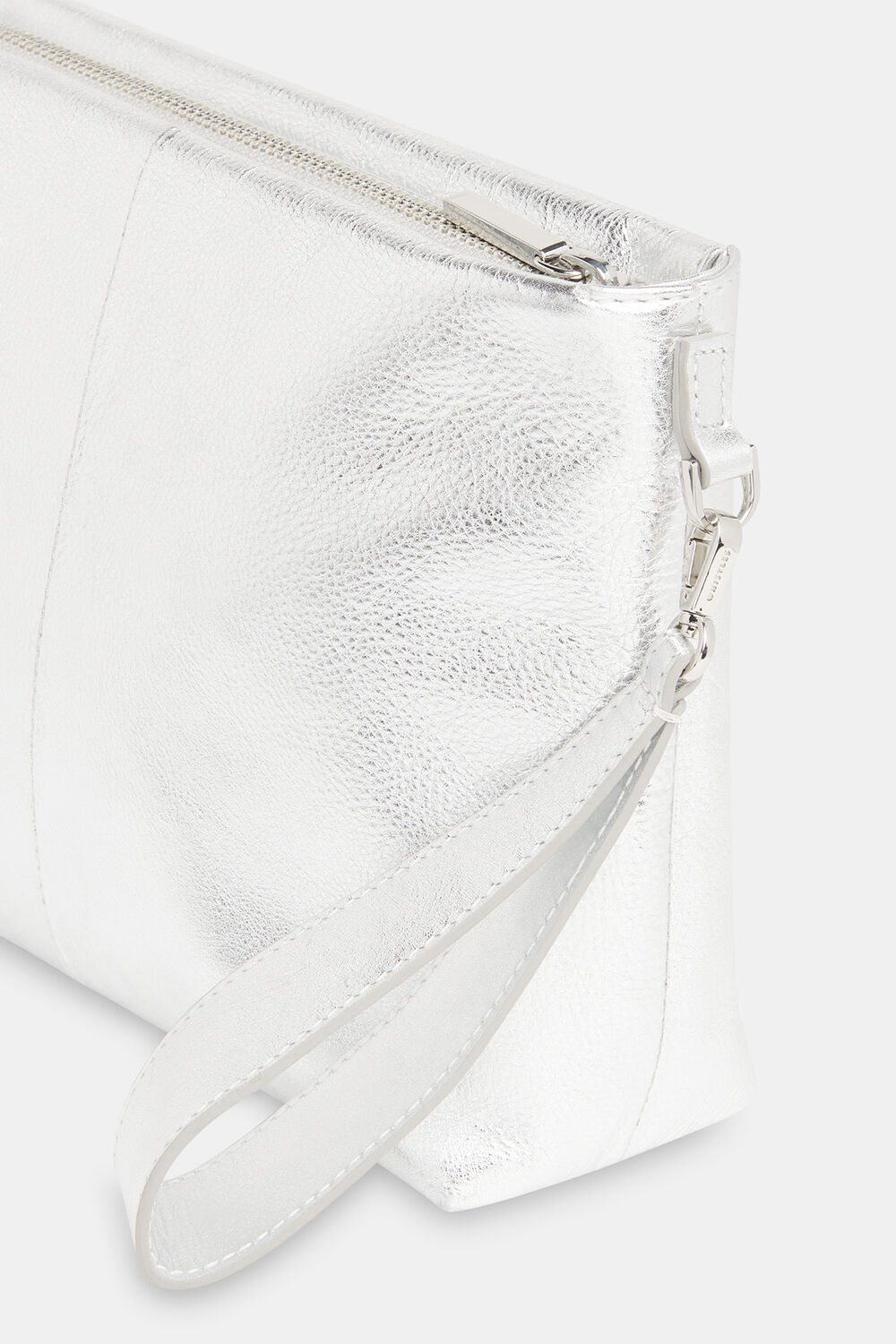 Silver Avah Zip Top Clutch