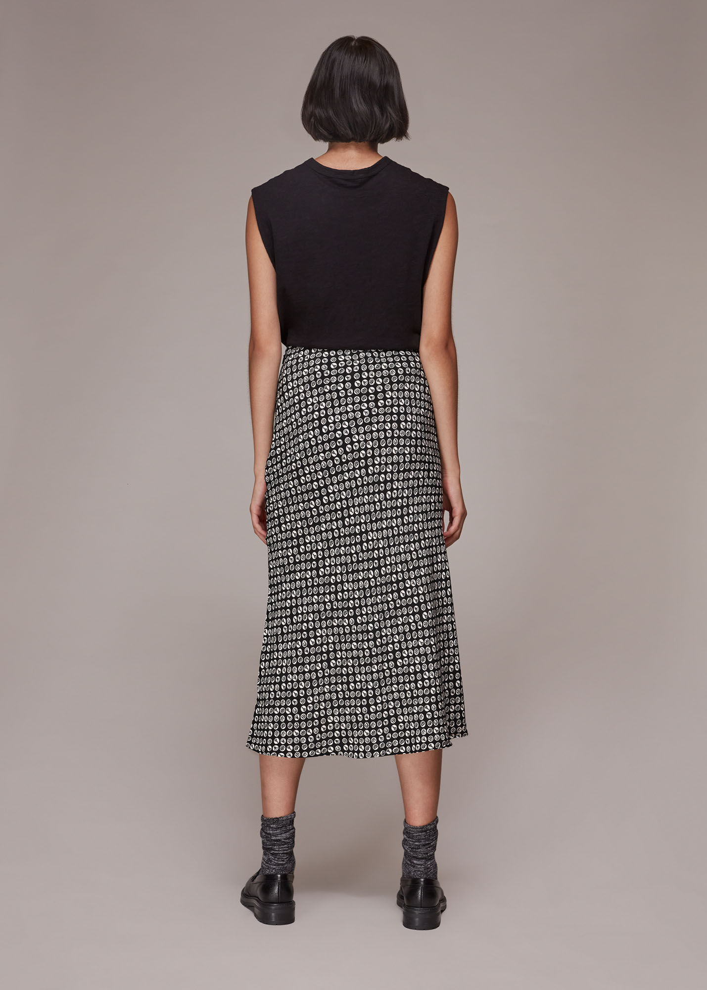 Black/Multi Landmark Print Bias Cut Skirt | WHISTLES | Whistles