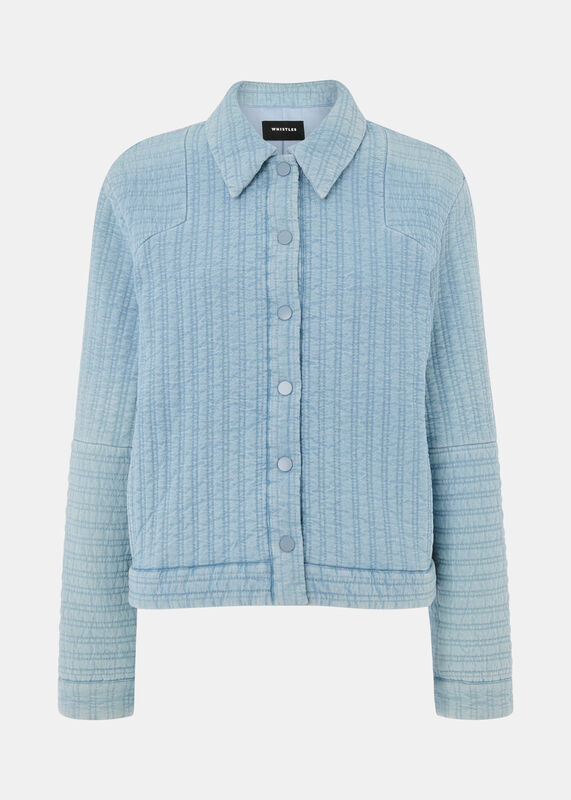 Pale Blue Cotton Quilted Chambray Jacket