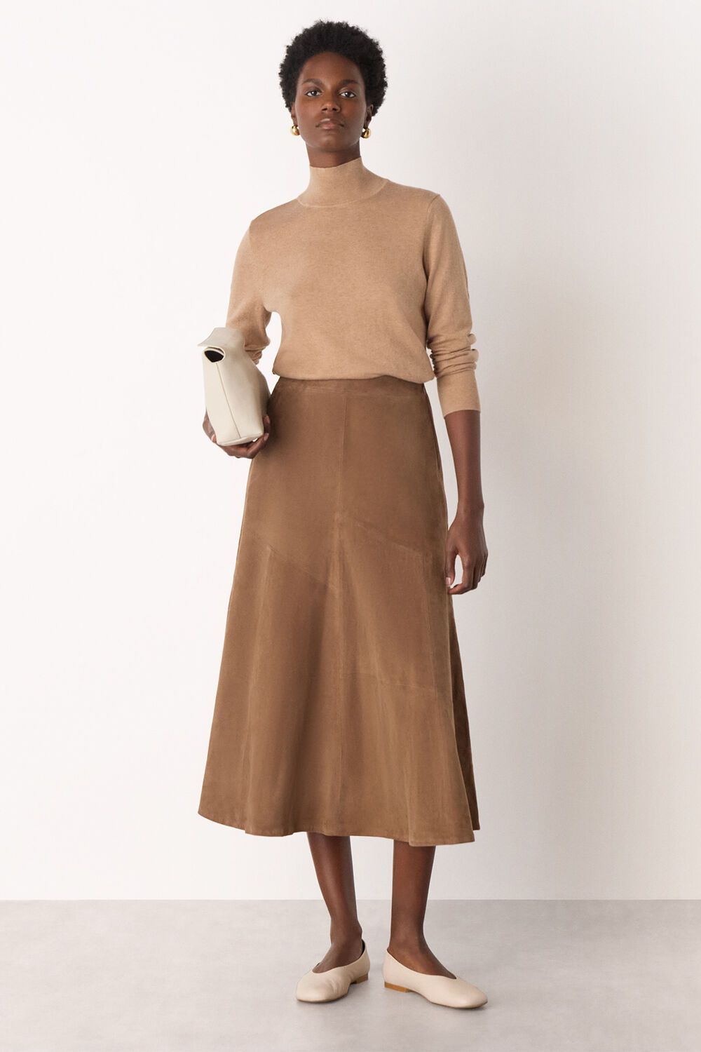 Camel Fine Wool Mix Funnel Neck Knit