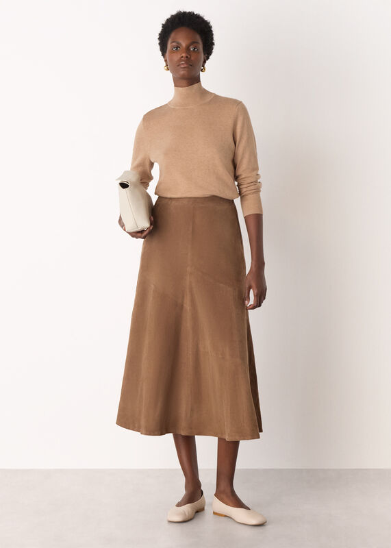 Camel Fine Wool Mix Funnel Neck Knit