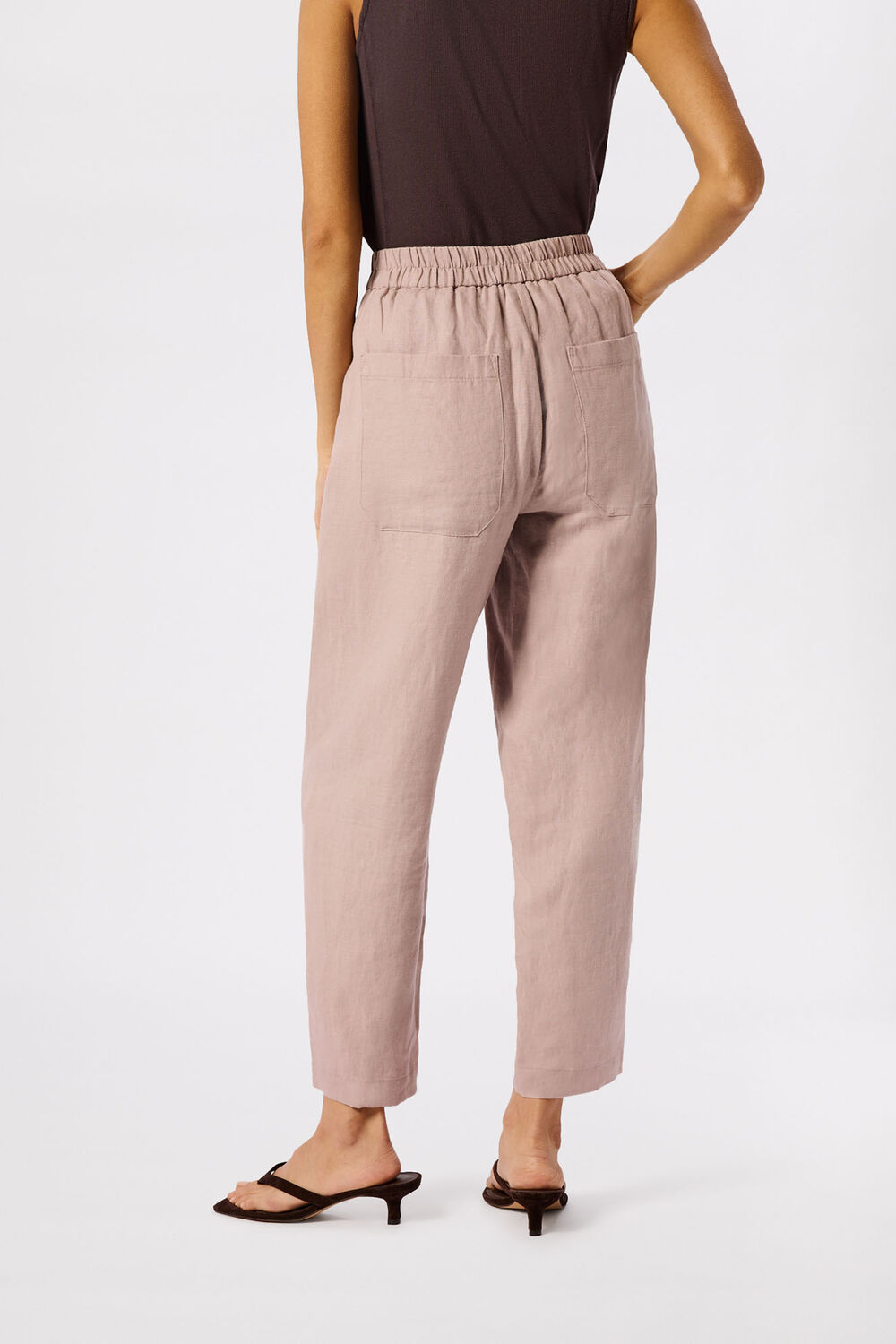 Dusty Pink Petite Linen Barrel Leg Trouser