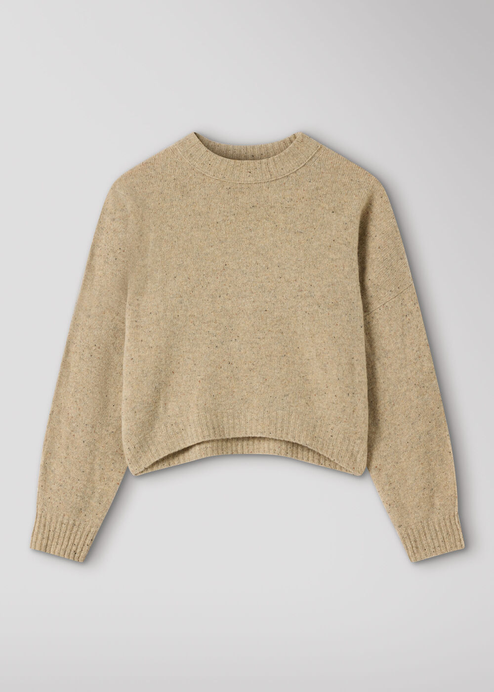 Neutral Wool Curved Hem Knit