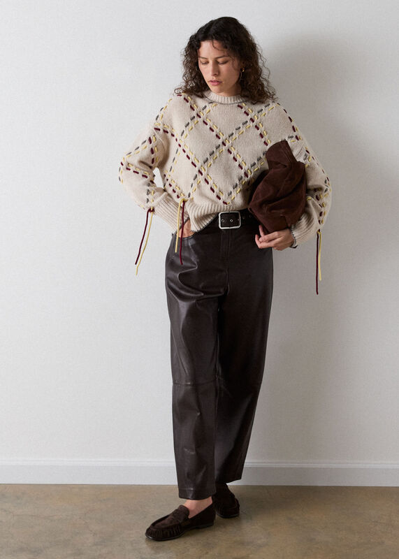 Brown Belted Leather Barrel Trouser