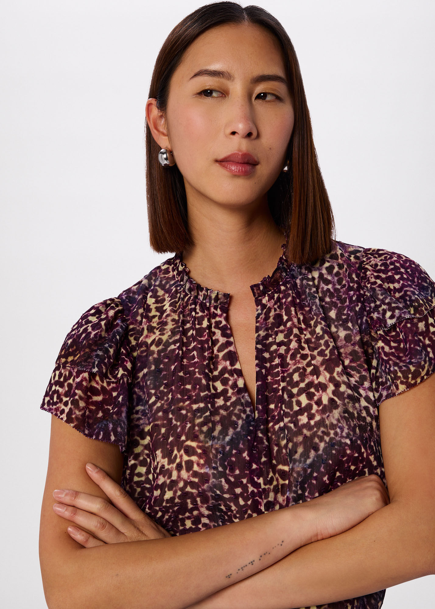 Purple/Multi Orchid Print Dobby Top | WHISTLES | Whistles US |