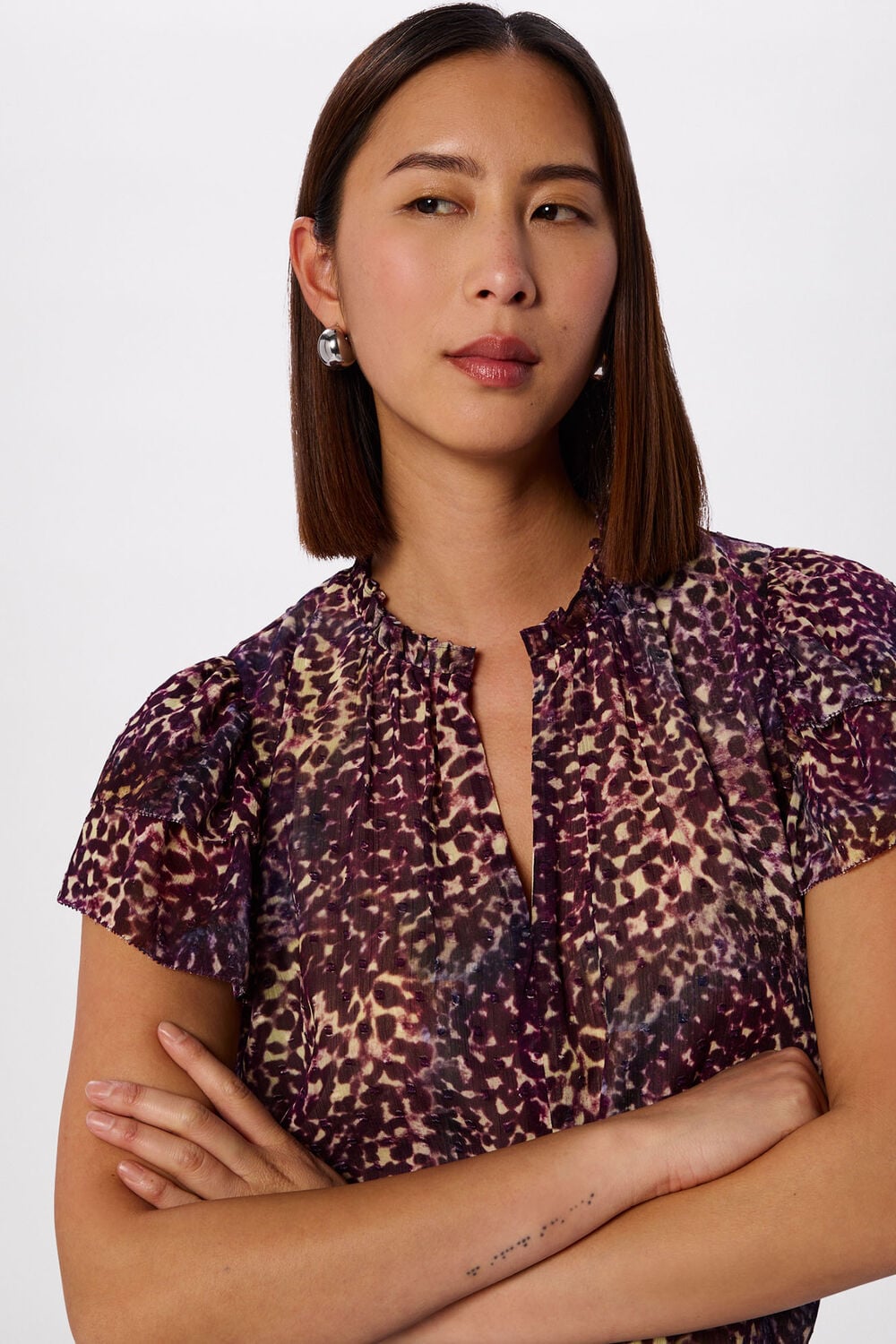 Purple Orchid Print Dobby Top