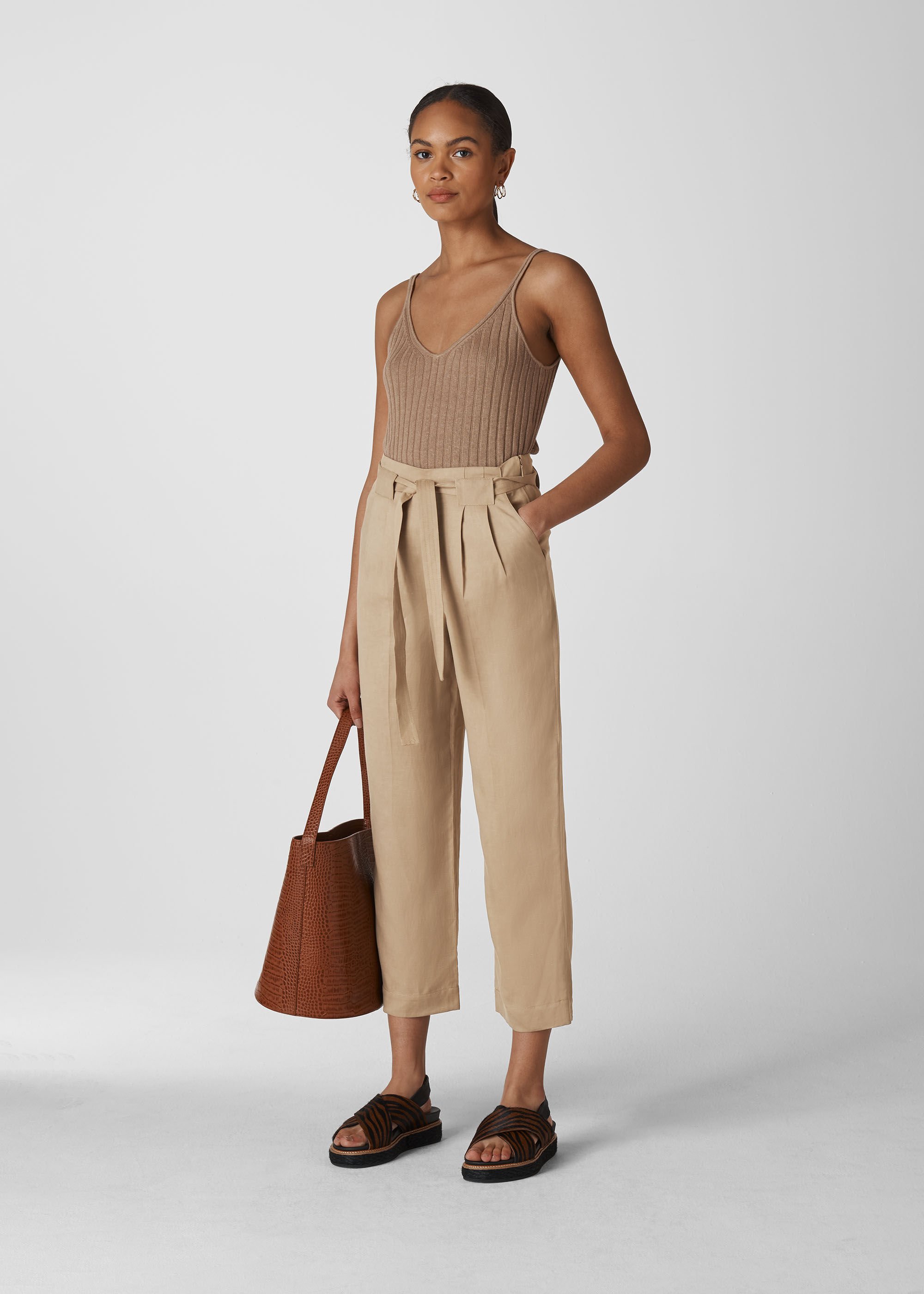 GANT WIDE CROPPED BELTED PANTS  Trousers  light copperbrown   Zalandocouk