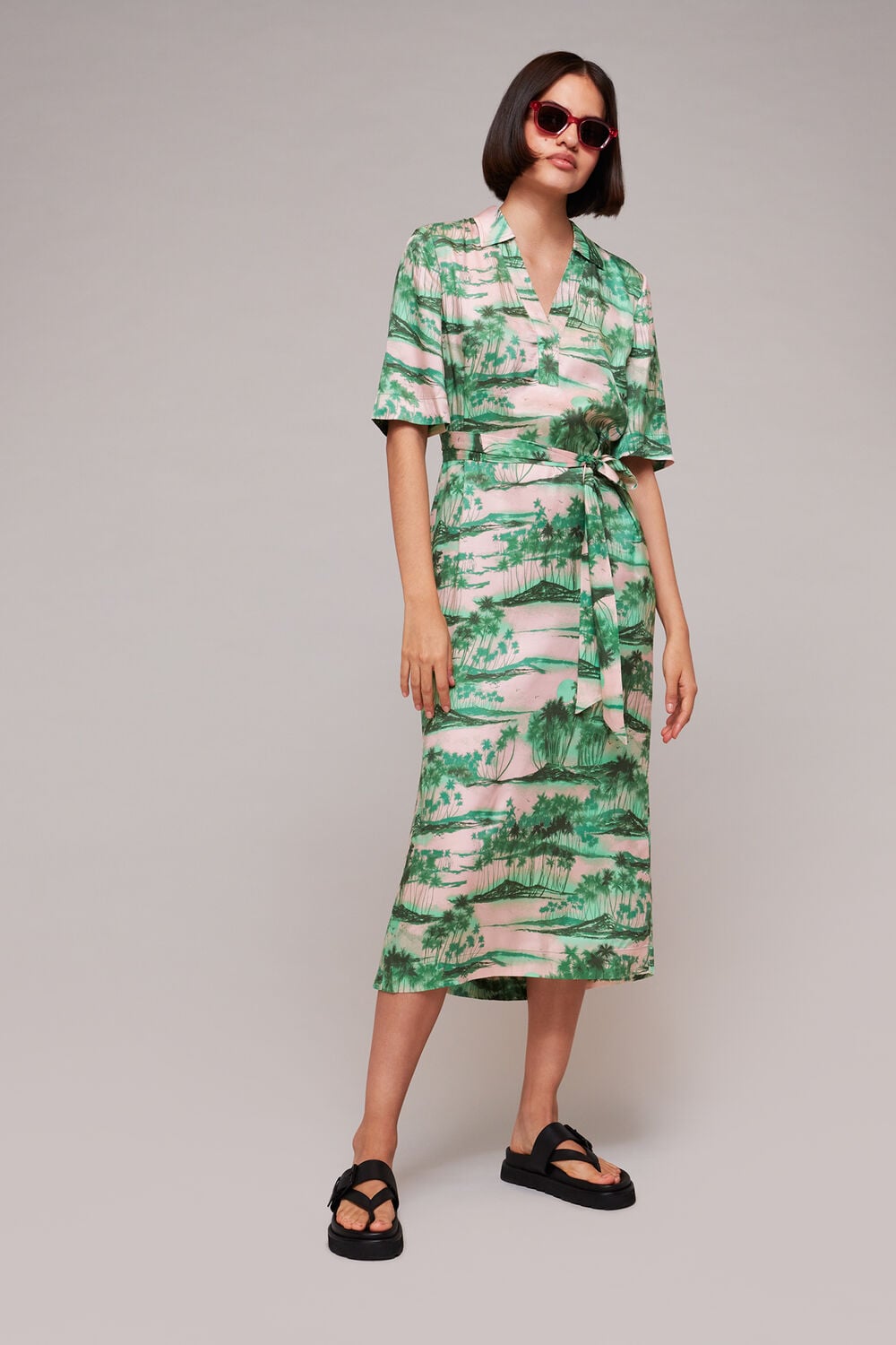 Multicolour Waving Palms Shirt Dress