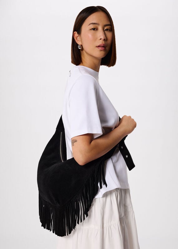 Black Sia Suede Fringed Bag