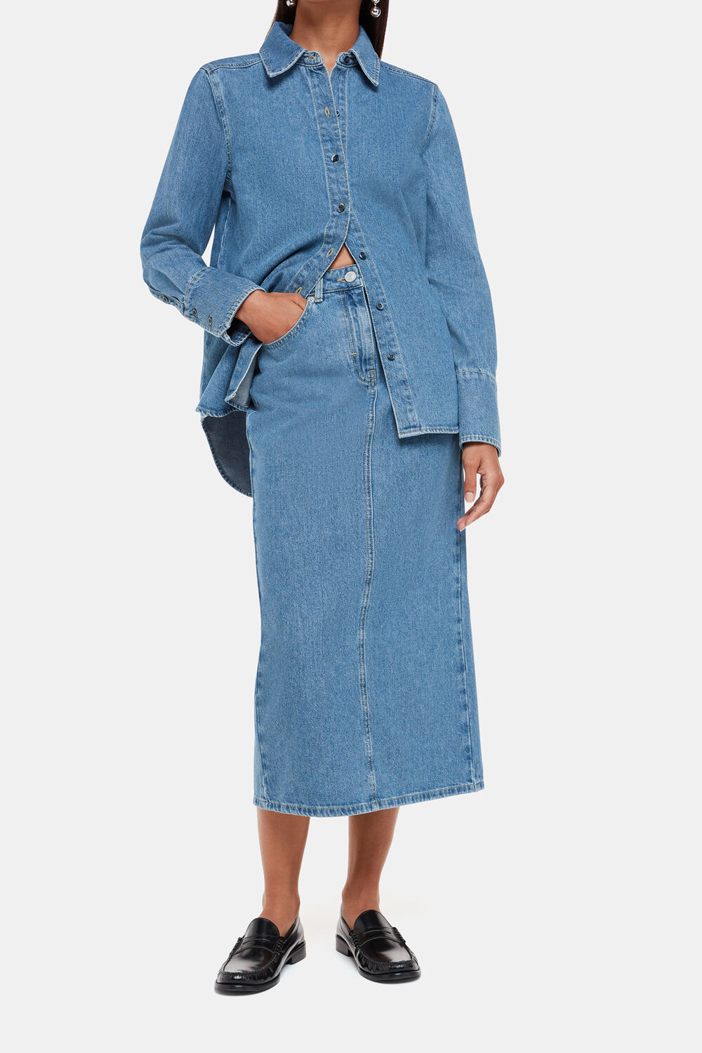 Straight Denim Midi Skirt