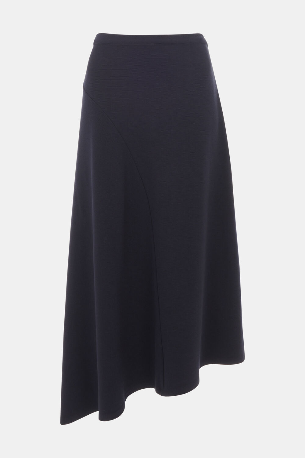 Navy Ottoman Rib Curved Hem Skirt