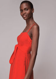 Linen Tie Front Strappy Dress Red
