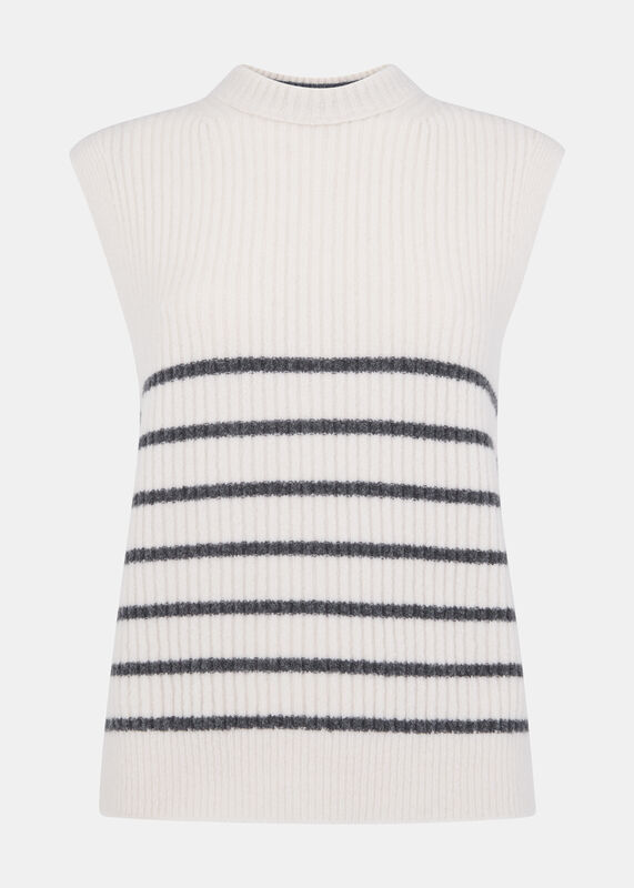Ivory Stripe Textured Sweater Vest