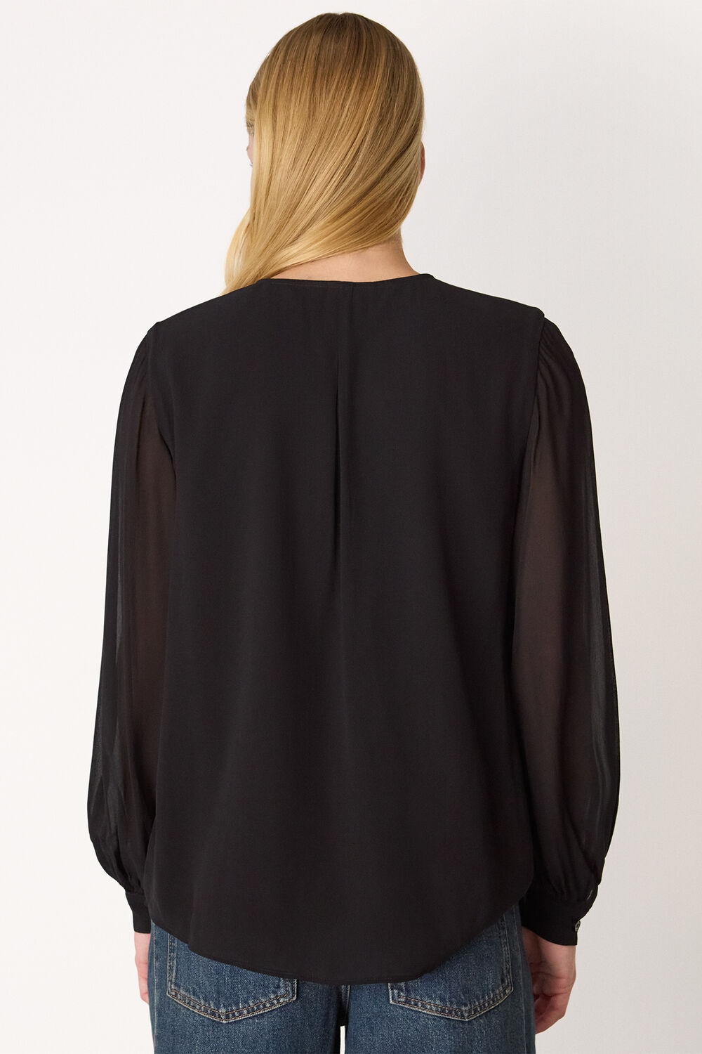 Sheer V Neck Frill Blouse
