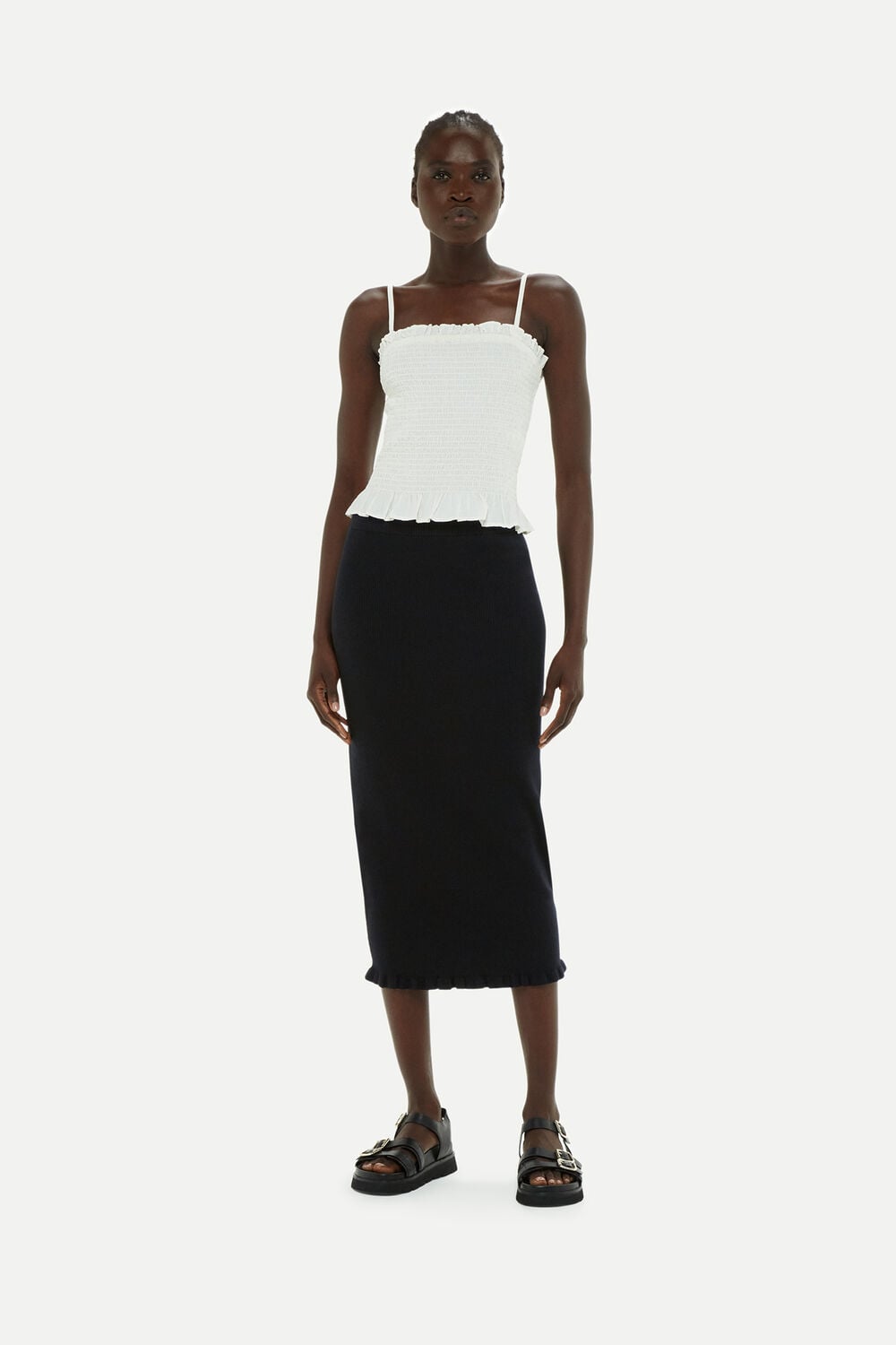 Frill Hem Knitted Midi Skirt