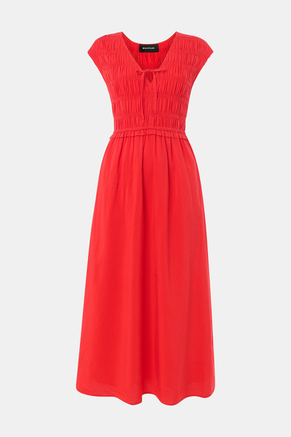 Shirred Bodice V Neck Dress