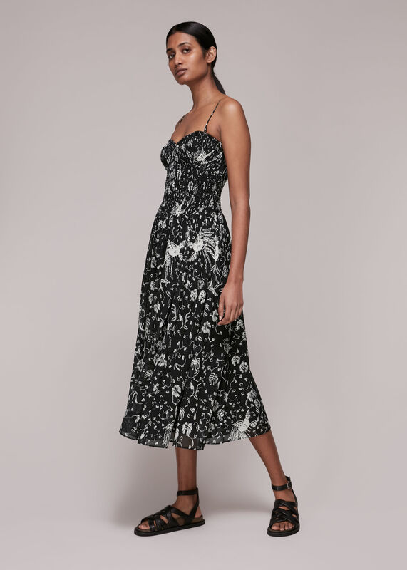Black Amelie Bird Silk Mix Dress