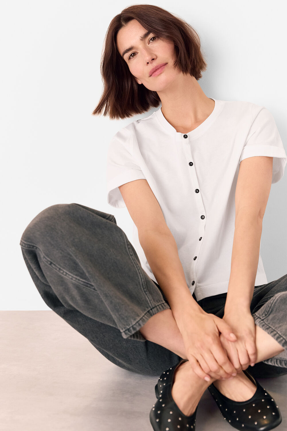 Round Neck Button Up Tee