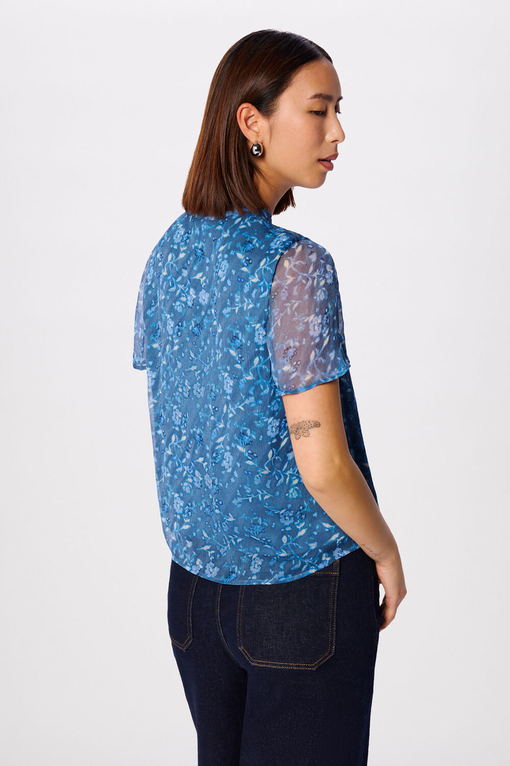 Teal Ditsy Floral V Neck Blouse
