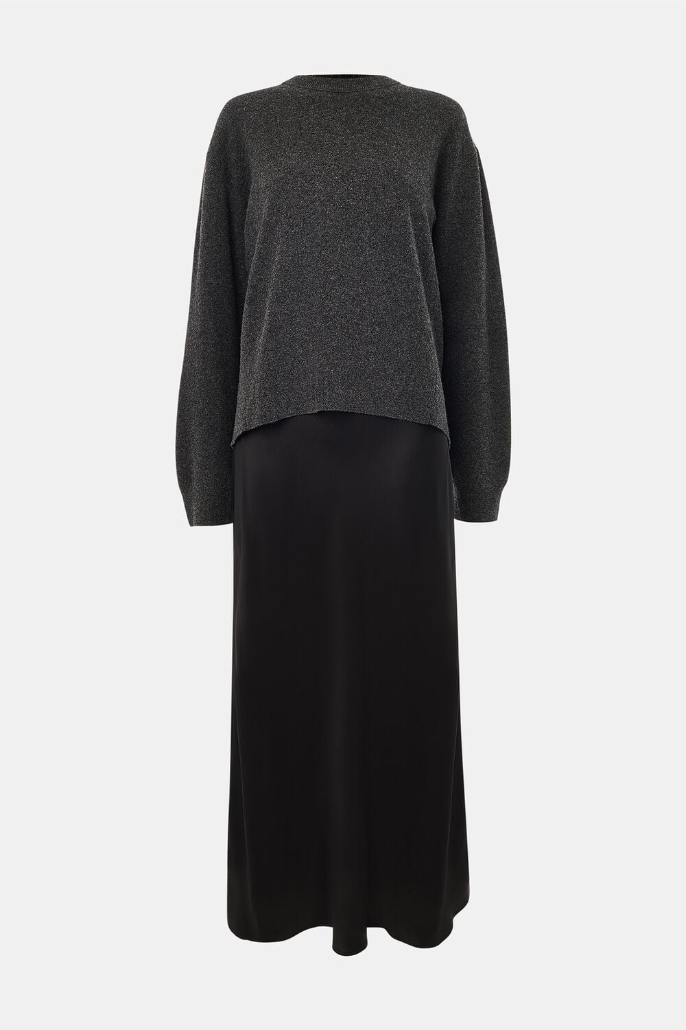Black 2 In 1 Satin Midi Dress