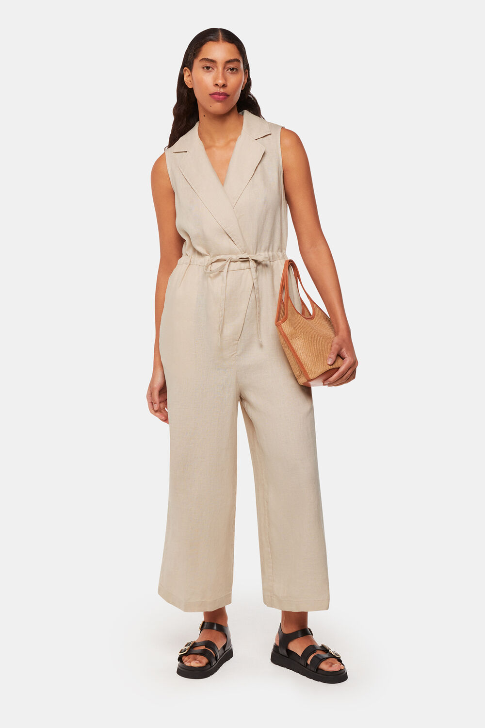 Neutral Bella Linen Wrap Jumpsuit