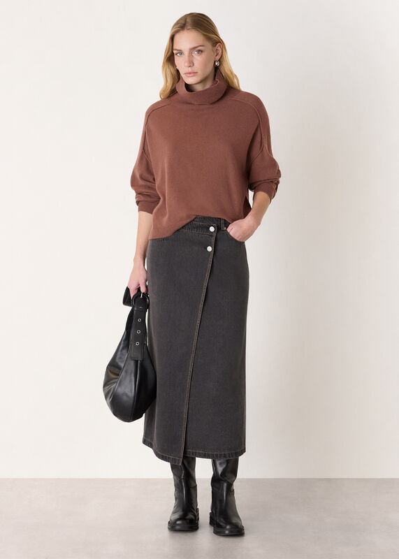 Brown Wool Cowl Neck Knit Jumper