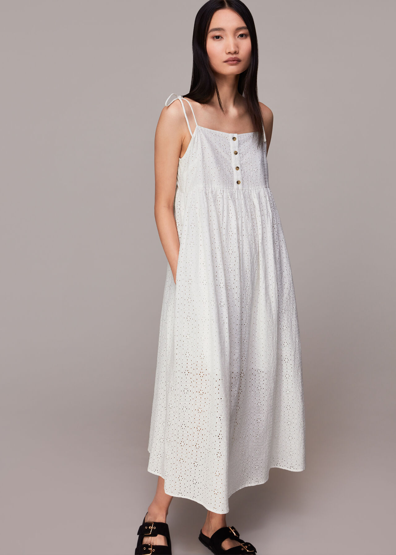 White Mabel Broderie Midi Dress | WHISTLES