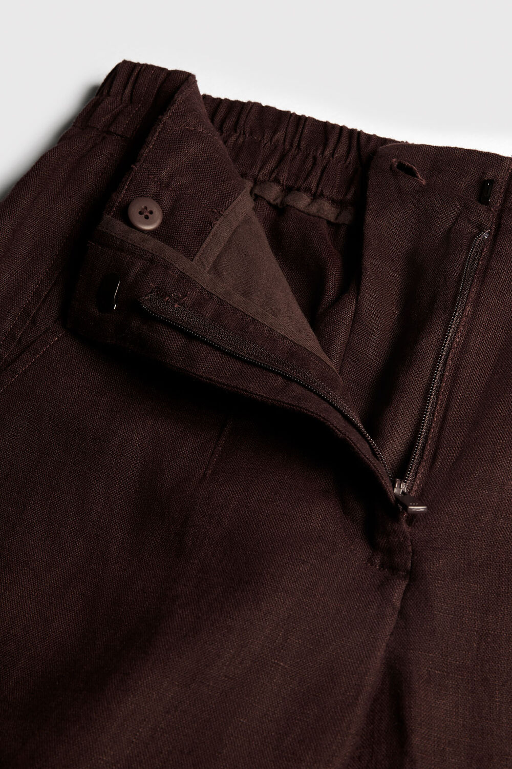 Brown Linen Barrel Leg Trouser
