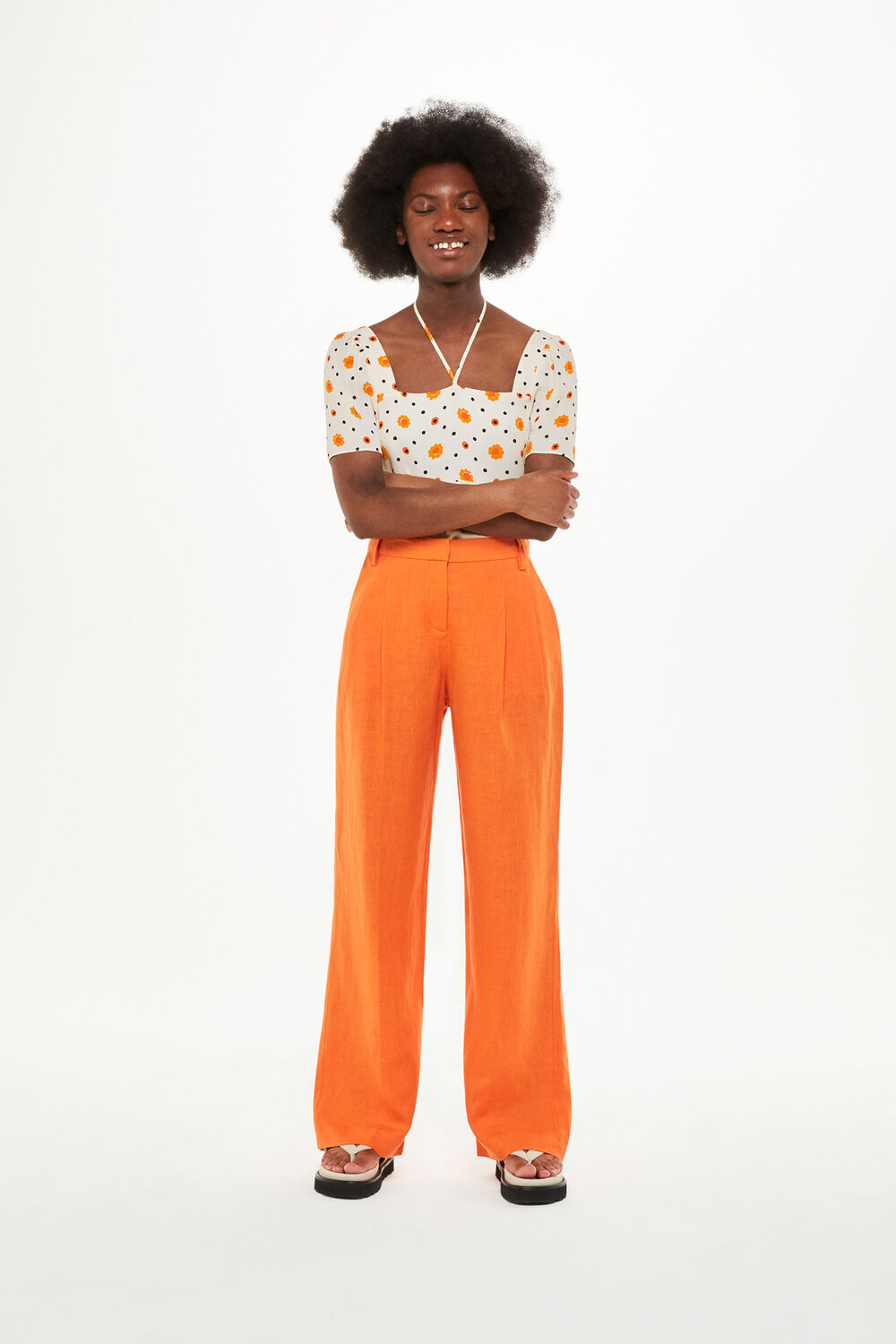 Flower Diamond Tie Detail Top