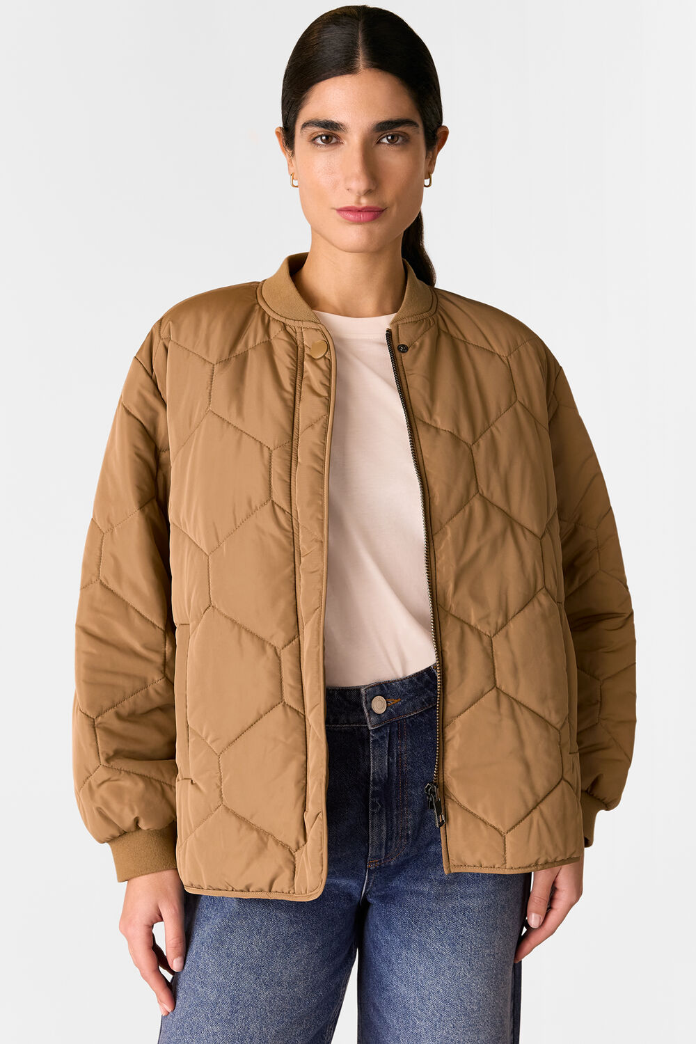 Camel Ida Short Quilted Coat