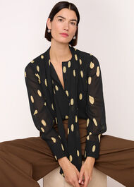 Abstract Spot Tie Neck Blouse