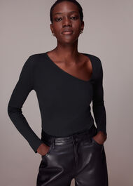 Ribbed Asymmetric V-Neck Top