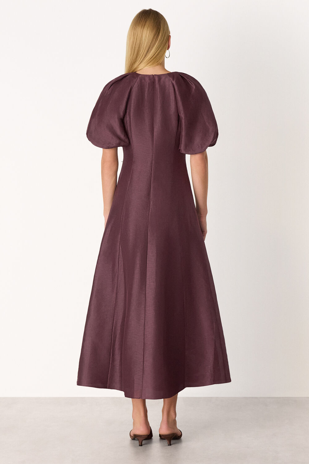 Burgundy Silk Blend Taffeta Maxi Dress