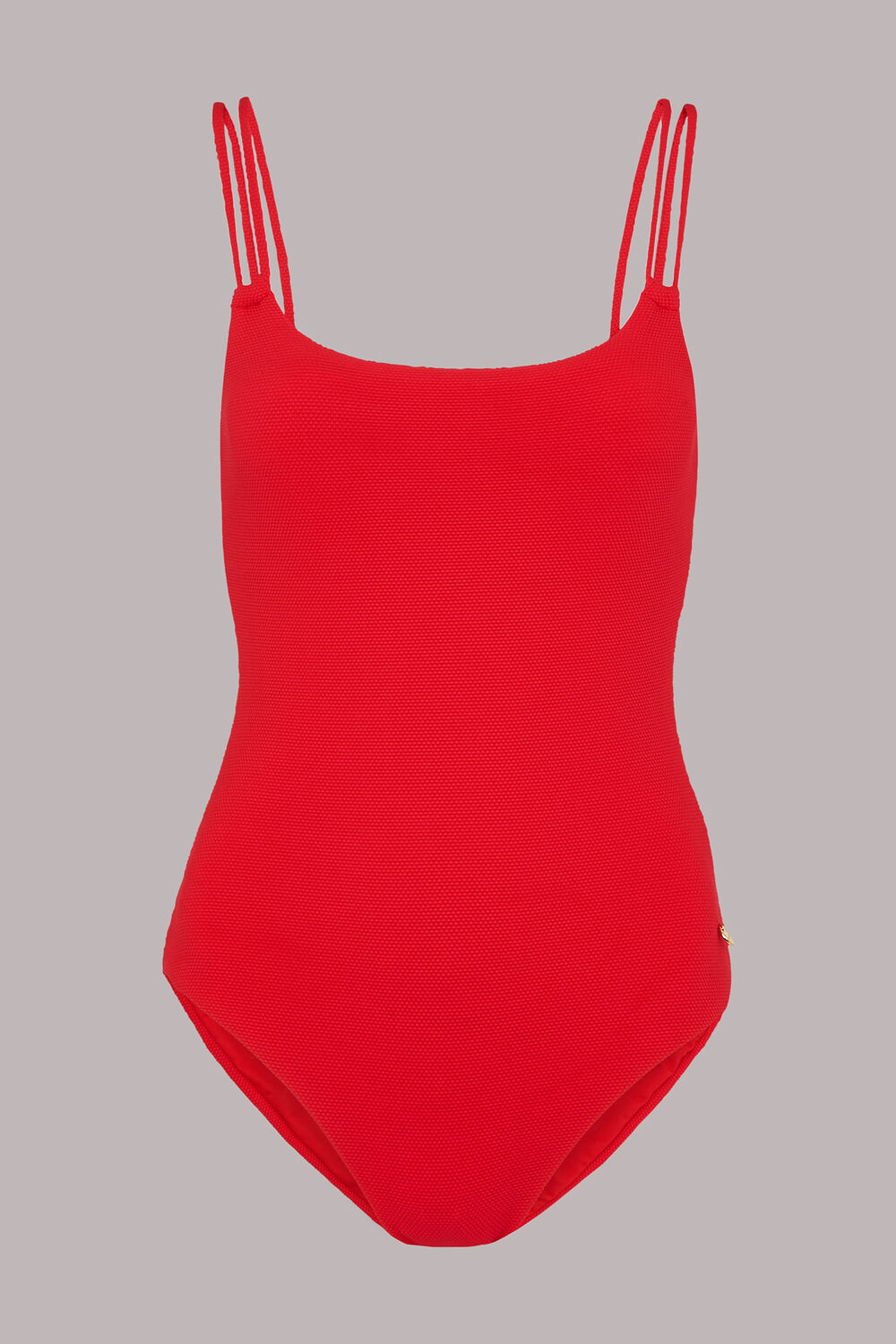 Double Strap Textured Swimsuit Red