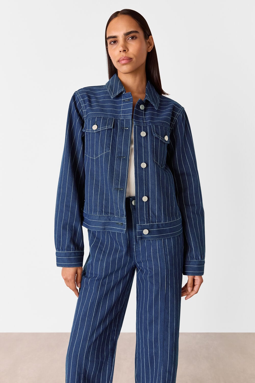 Pinstripe Denim Jacket