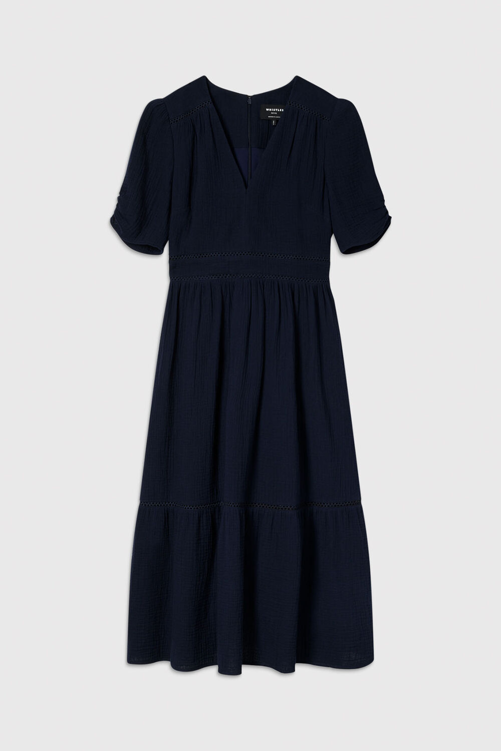 Navy V Neck Textured Midi Dress