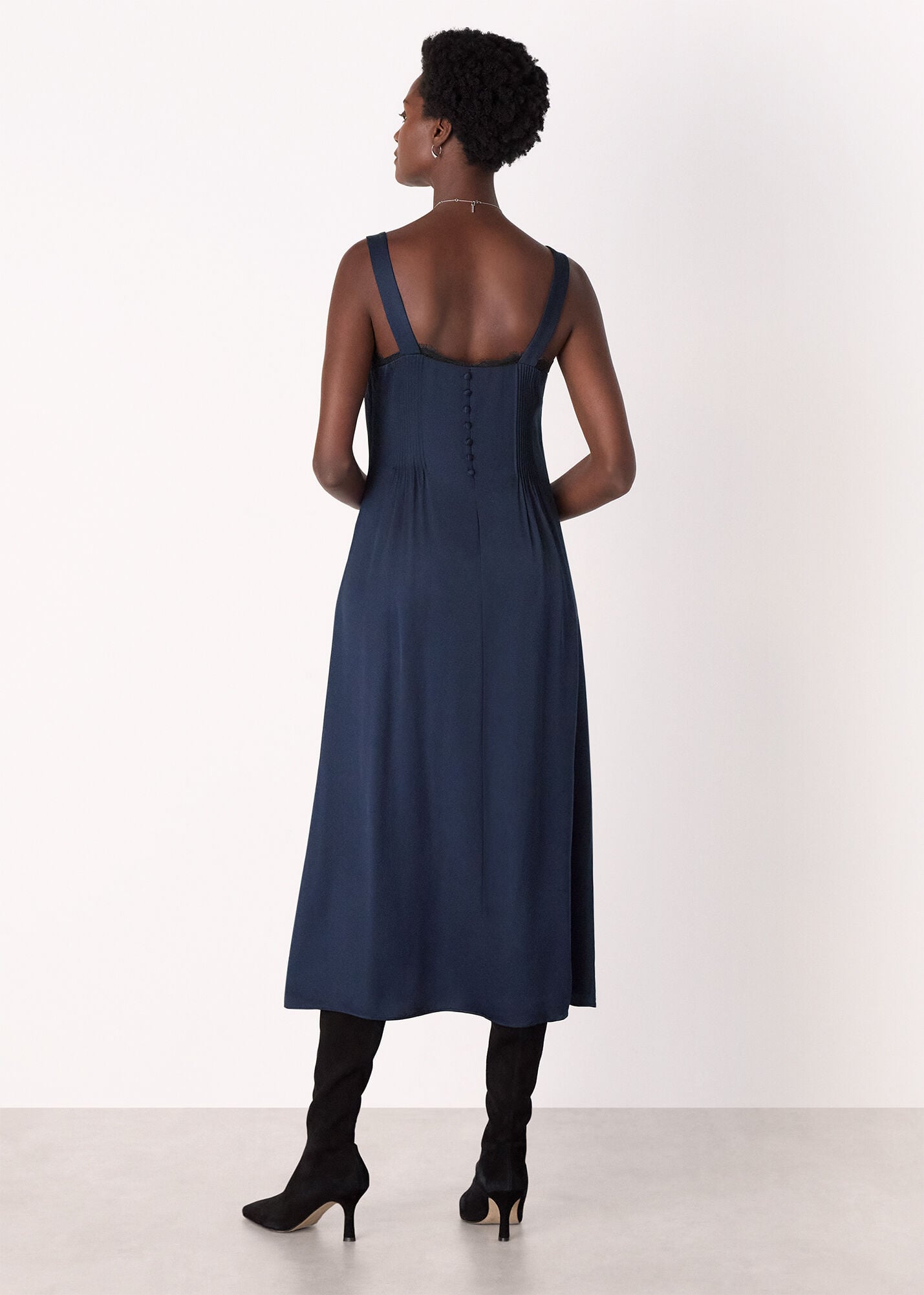 Navy/Multi Crepe Lace Trim Cami Dress | WHISTLES | Whistles US |